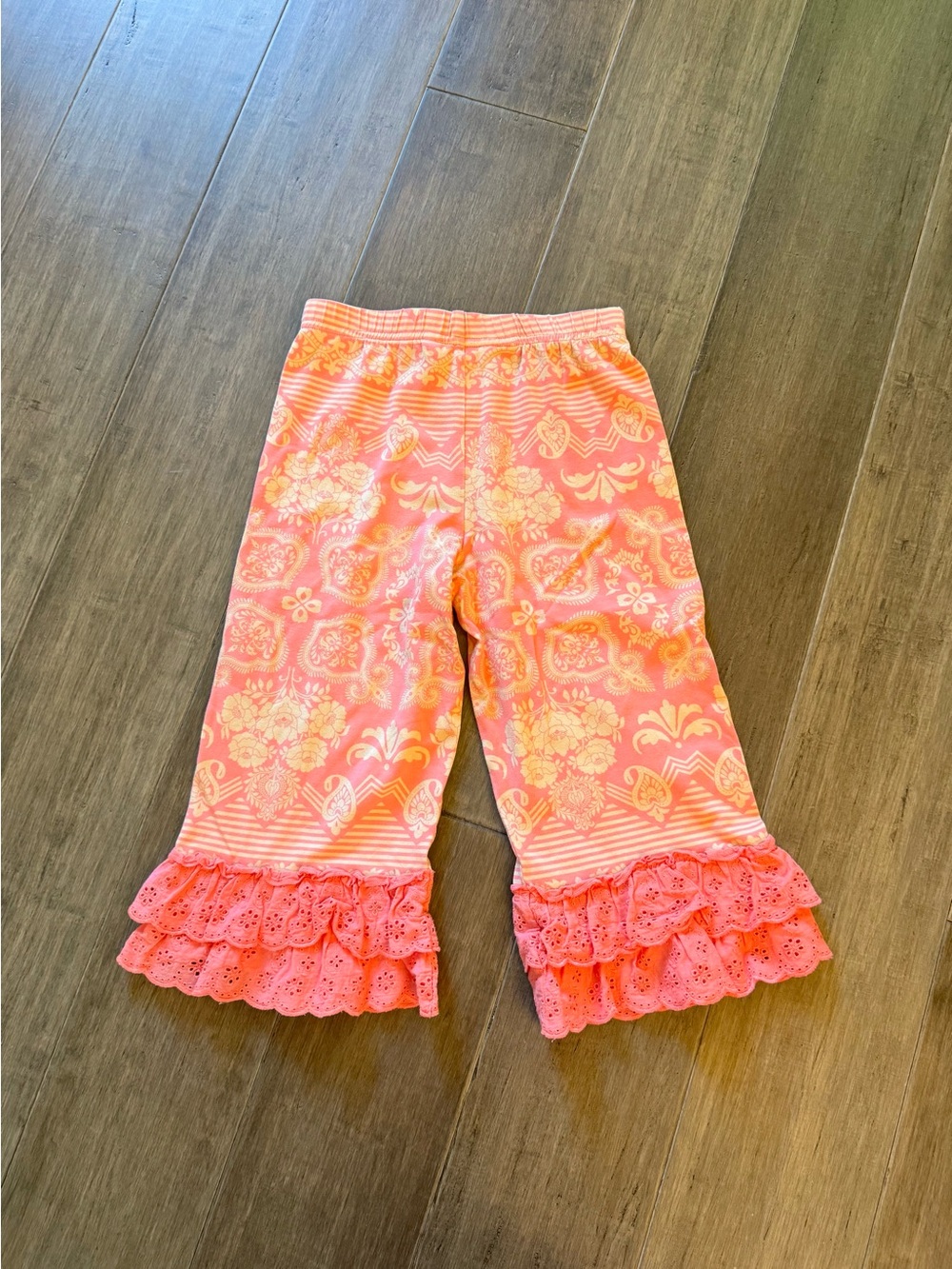 Matilda Jane Pink & Cream Floral Ruffle Capri Pants